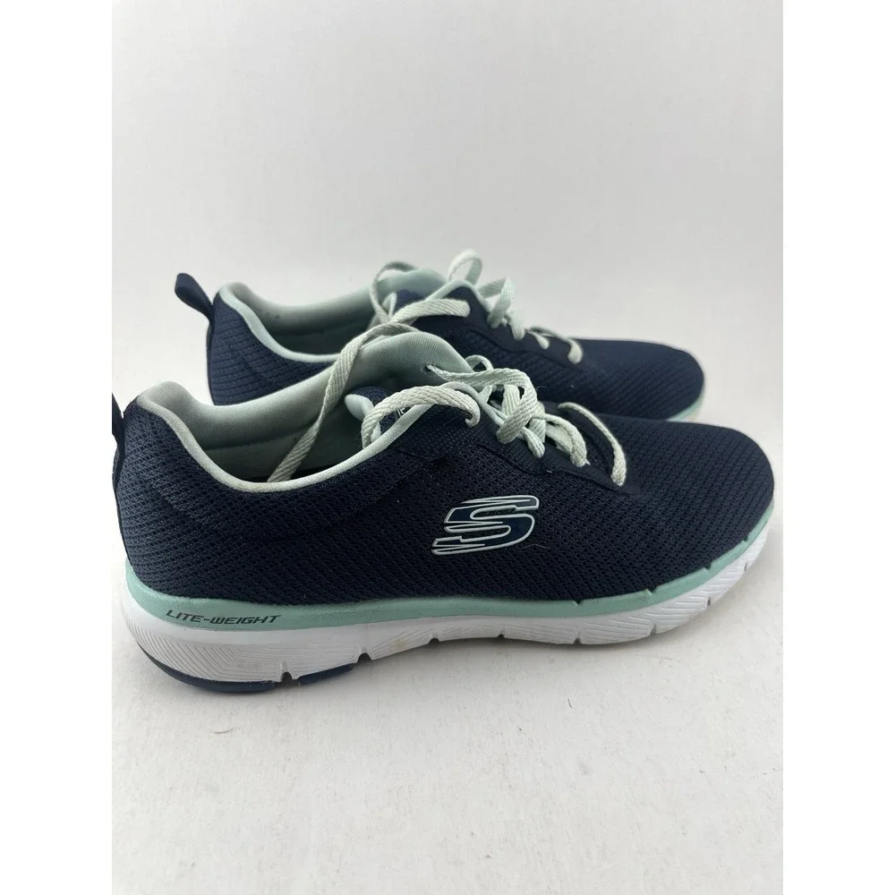 Skechers Women's Size 7 Navy Aqua Lite-Weight Lace Up Sneakers 13070TX
